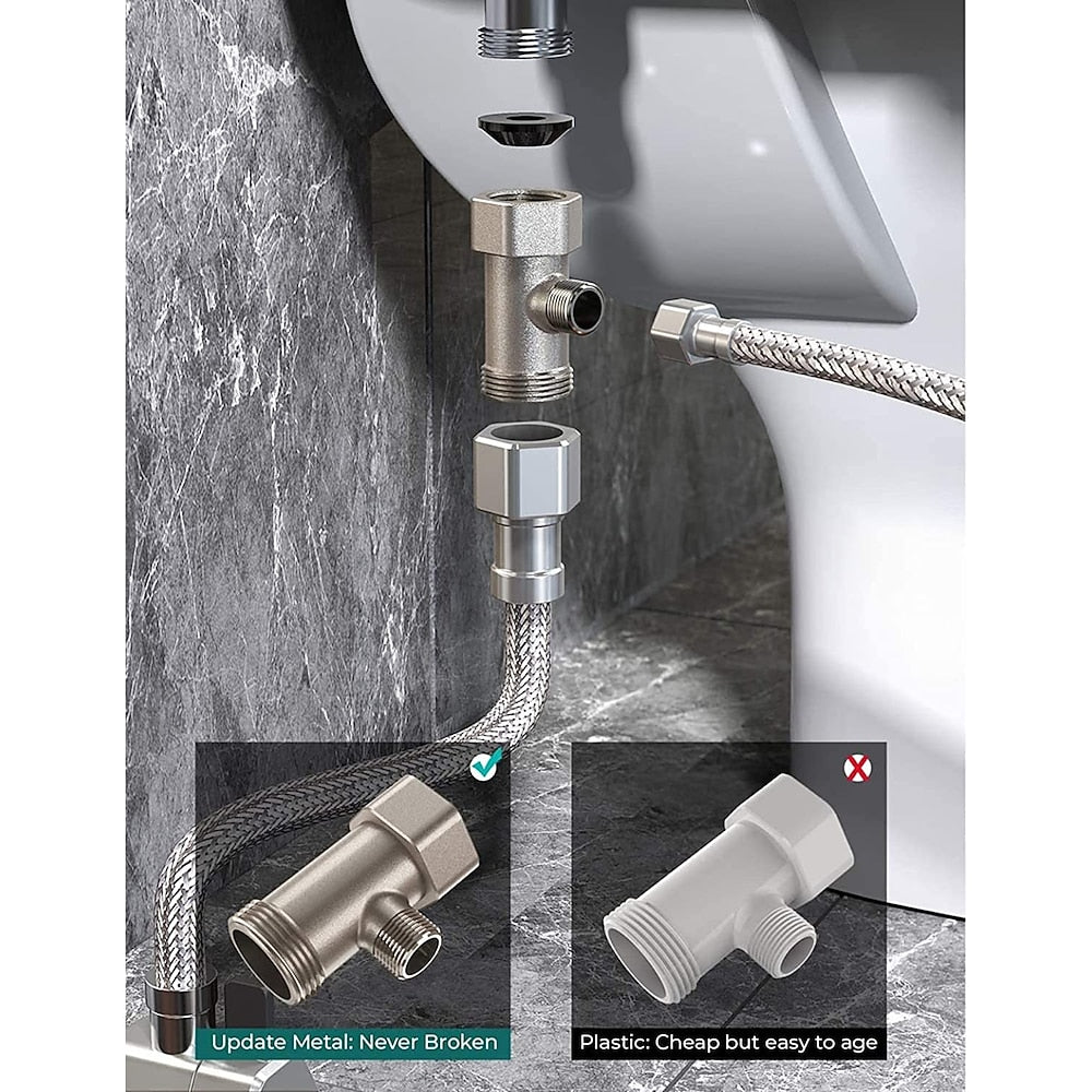 White Non-Electric Dual-Nozzle Bidet Attachment, Dual-Temperature Toilet Seat Sprayer with Chrome Control Knobs