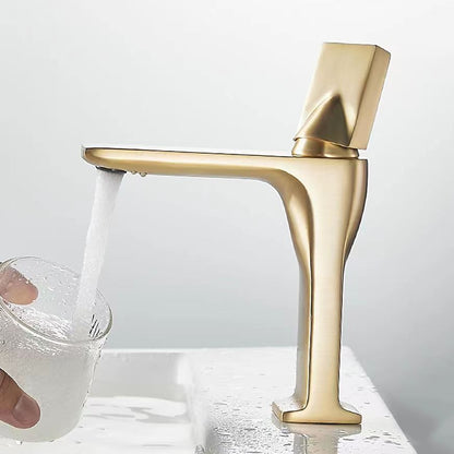 Brushed Gold Modern Bathroom Sink Faucet, Single-Hole Single-Handle Brass Faucet