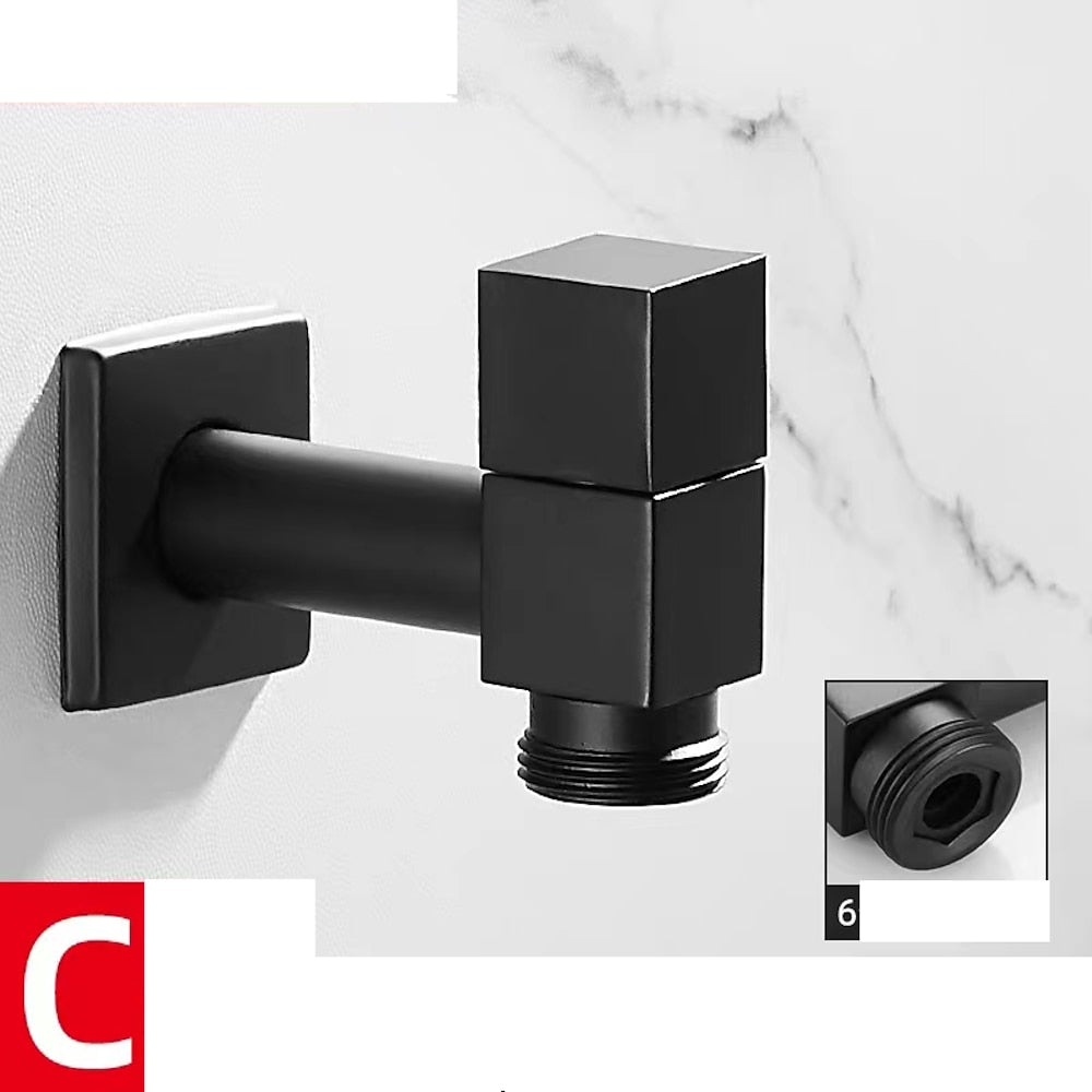 Modern Wall-Mount Single Cold Faucet, Solid Brass Washing Machine Faucet, Matte Black / Chrome