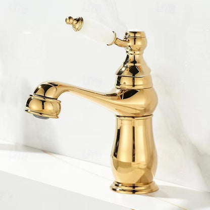 Traditional Single-Hole Bathroom Faucet, Single-Handle Faucet with Ceramic Lever Handle, Antique Brass / Chrome / Rose Gold / Polished Gold