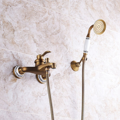 Vintage Wall-Mount Tub Faucet, Single-Handle Brass Bath Tub Faucet with Handheld Shower, Antique Brass / Matte Black / Brushed Brass / Copper