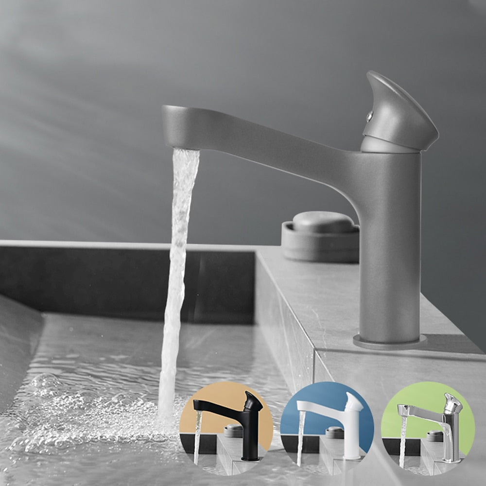 Modern Waterfall Bathroom Faucet, Single-Hole Brass Single-Handle Faucet, Matte Black / Matte White / Gunmetal / Chrome / Brushed Gold