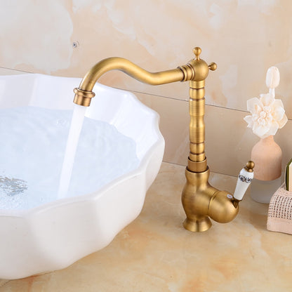 Retro High Arc Vessel Faucet, Single-Handle Brass Swivel Spout Faucet, Antique Brass / Chrome / Polished Gold