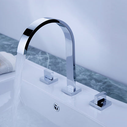 Chrome Waterfall Widespread Bathroom Faucet, Contemporary 3-Hole Double-Handle Faucet with High Arc Swivel Spout