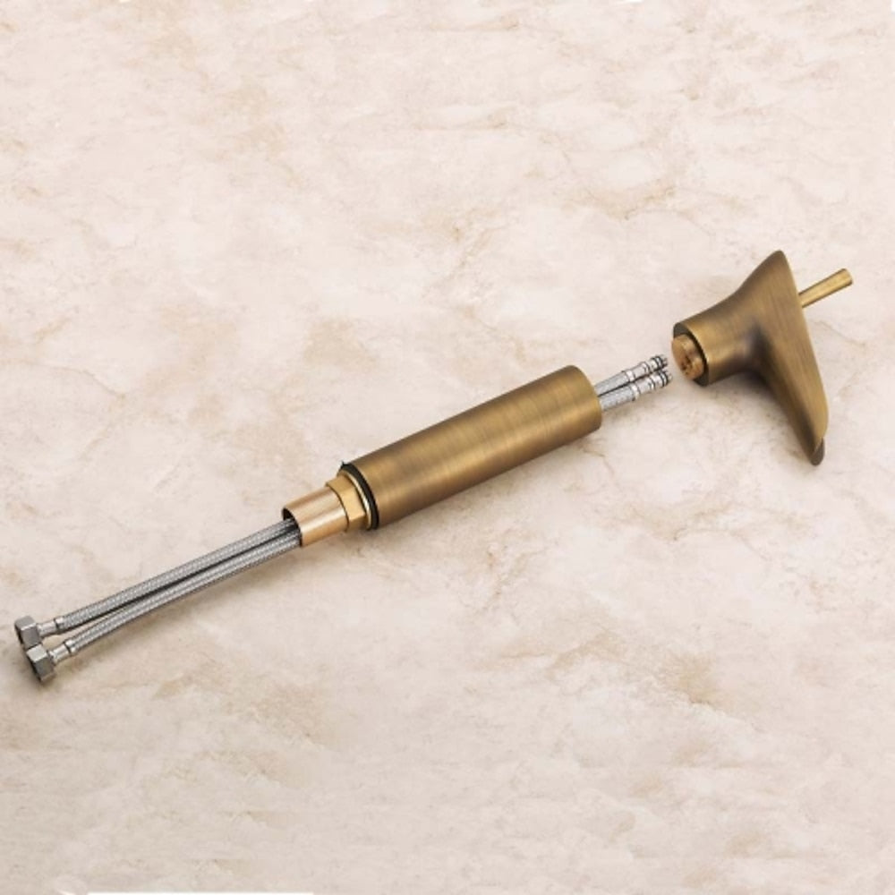 Waterfall Vessel Bathroom Faucet, Single-Handle Brass Faucet, Antique Brass / Matte Black / Chrome