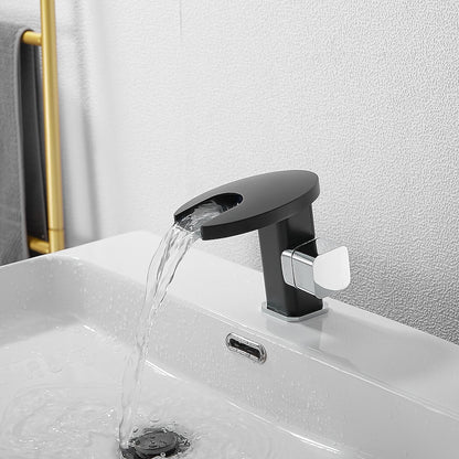LED Waterfall Bathroom Faucet, Single-Handle Deck-Mount Faucet, Matte Black / Chrome / Polished Gold / Matte White