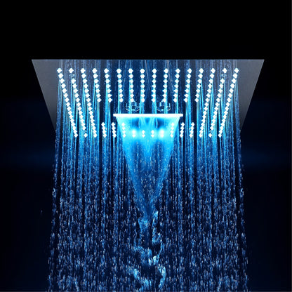 Chrome LED Waterfall Ceiling-Mount Shower Head, Large Square Stainless Steel Shower Head