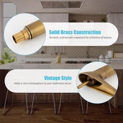 Waterfall Vessel Bathroom Faucet, Single-Handle Brass Faucet, Antique Brass / Matte Black / Chrome
