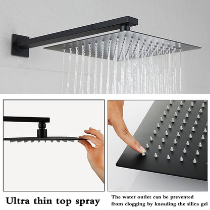 Matte Black Wall-Mounted Rainfall Shower System, Concealed Shower Faucet Set with Handheld Shower
