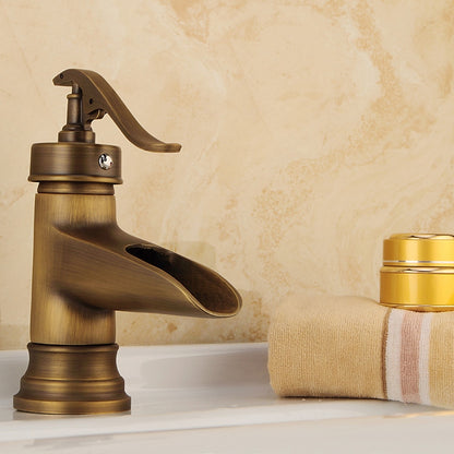 Waterfall Single-Hole Bathroom Faucet, Single-Handle Brass Faucet