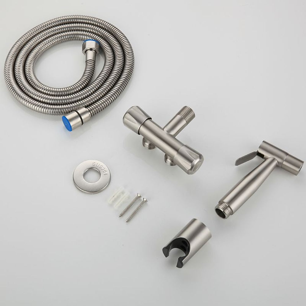Stainless Steel Handheld Bidet Sprayer Faucet, Wall-Mount Single-Handle Toilet Shattaf with T-Valve / Flexible Hose