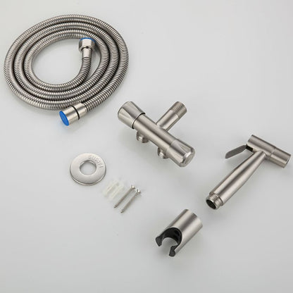 Stainless Steel Handheld Bidet Sprayer Faucet, Wall-Mount Single-Handle Toilet Shattaf with T-Valve / Flexible Hose