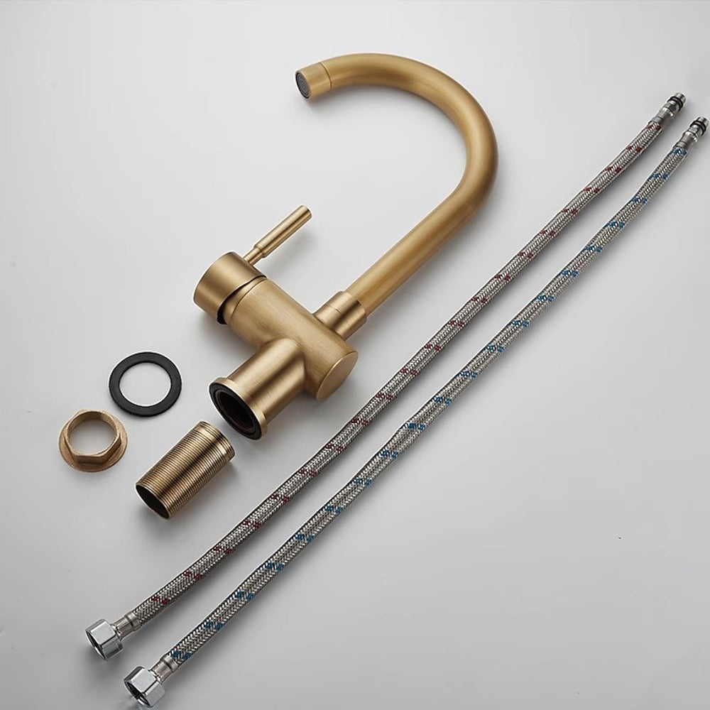 Antique Brass Traditional Bathroom Faucet, Single-Handle High Arc Swivel Spout Faucet