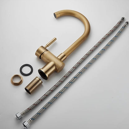 Antique Brass Traditional Bathroom Faucet, Single-Handle High Arc Swivel Spout Faucet
