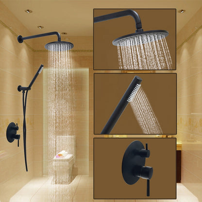 Rainfall Matte Black Wall-Mounted Shower System, Single-Handle Faucet with Handheld Shower