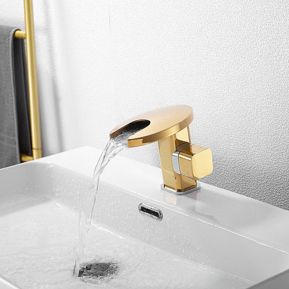 LED Waterfall Bathroom Faucet, Single-Handle Deck-Mount Faucet, Matte Black / Chrome / Polished Gold / Matte White