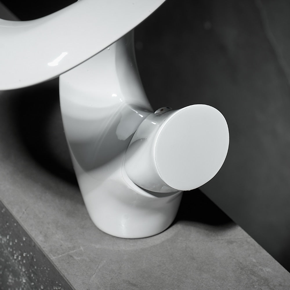 Waterfall Modern Single-Hole Bathroom Faucet, Single-Handle Brass Faucet, Matte White / Matte Black / Brushed Nickel / Antique Brass