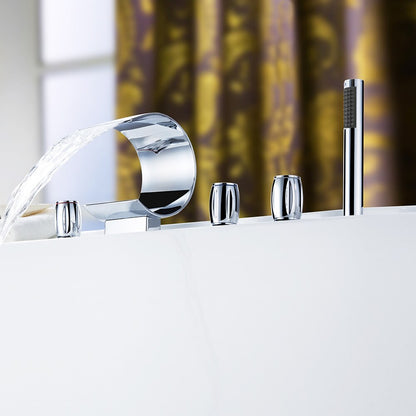 Modern Waterfall Roman Tub Faucet, 3-Handle Brass Bathtub Faucet with Handheld Shower, Matte Black / Chrome