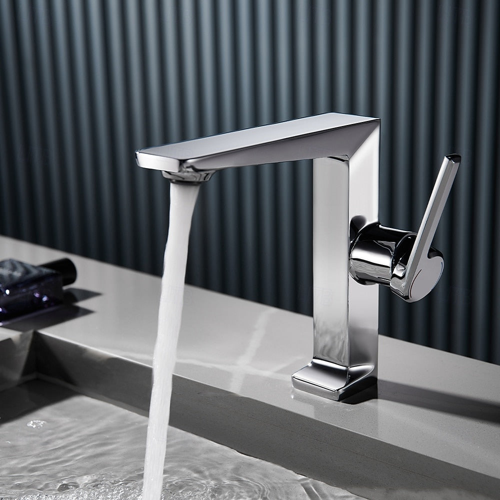 Modern Single-Hole Bathroom Faucet, Single-Handle Brass Faucet, Polished Gold / Chrome / Matte Black / Brushed Gold / Rose Gold / Matte White / Gunmetal
