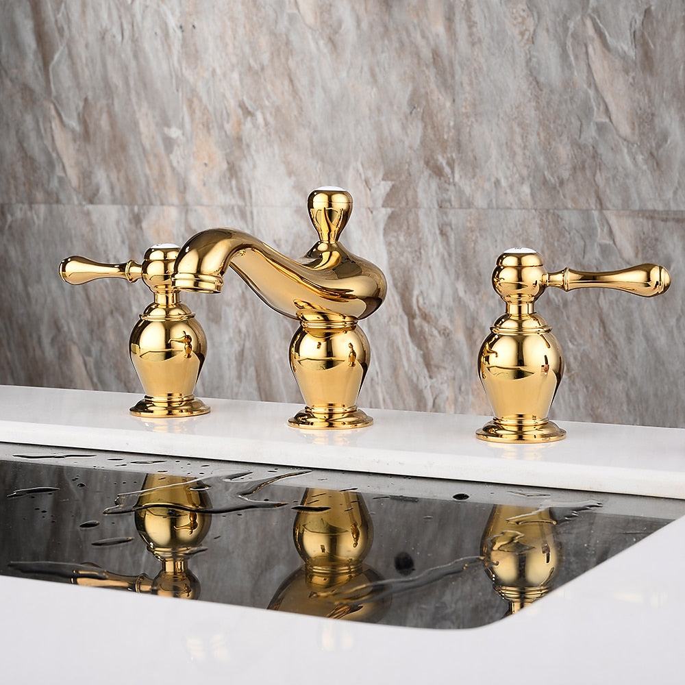 Polished Gold Vintage Widespread Bathroom Faucet, Dual-Handle Brass Sink Faucet