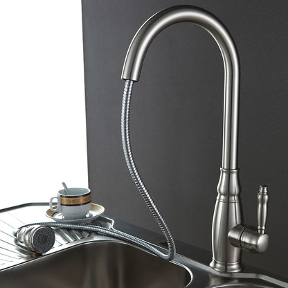 Traditional High-Arc Pull-Down Kitchen Faucet, Single-Handle Single-Hole Brass Faucet, Oil-Rubbed Bronze / Chrome / Brushed Nickel / Polished Gold