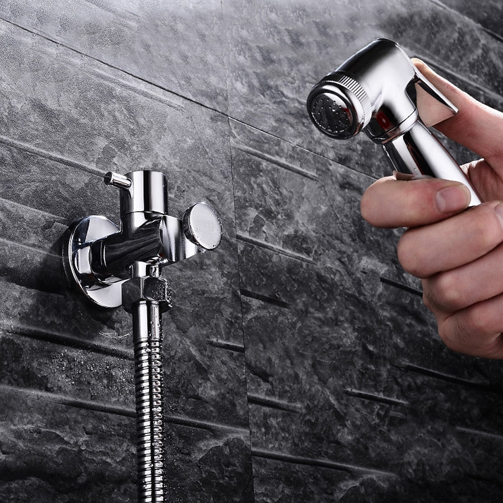 Chrome Contemporary Wall-Mount Handheld Bidet Sprayer, Single-Handle Brass Faucet with Hose