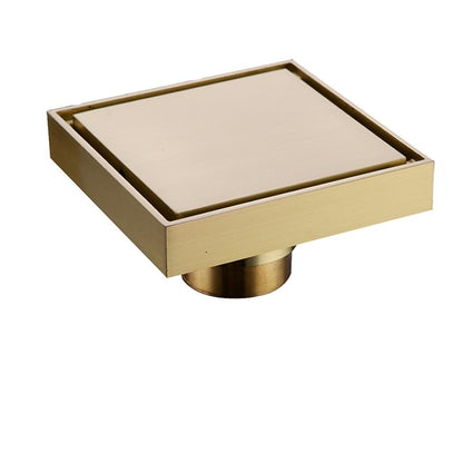 Reversible Tile-Insert Square Brass Shower Floor Drain, Shower Floor Drain with Hair Catcher Strainer, Chrome / Polished Gold / Brushed Gold / Matte Black