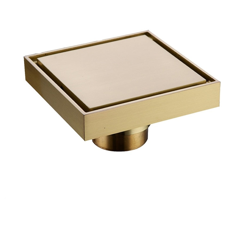 2-in-1 Reversible Square Shower Floor Drain, Solid Brass Floor Drain with Hair Strainer, Matte Black / Chrome / Brushed Gold
