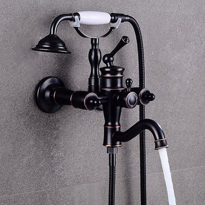 Vintage Telephone- Wall-Mount Tub Filler Faucet, Double-Handle Faucet with Handheld Shower, Oil-Rubbed Bronze / Matte Black