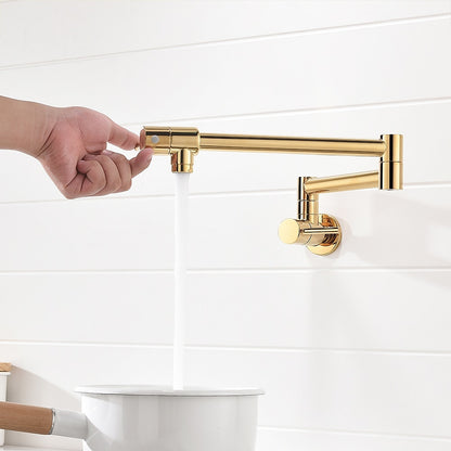 Wall-Mount Folding Pot Filler Faucet, Dual-Handle Kitchen Faucet, Chrome / Matte Black / Polished Gold / Brushed Gold