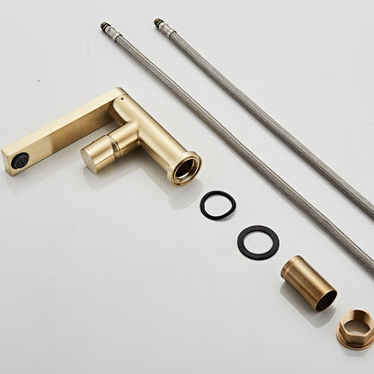 Modern Brass Single-Hole Bathroom Faucet, Single-Handle Swivel Spout Faucet, Brushed Gold / Matte Black
