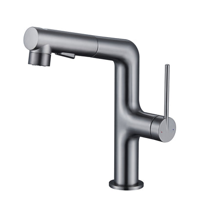 Pull-Out Spray Bathroom Faucet, Modern Single-Hole Single-Handle Brass Faucet, Gunmetal / Matte Black / Brushed Gold / Matte White / Chrome