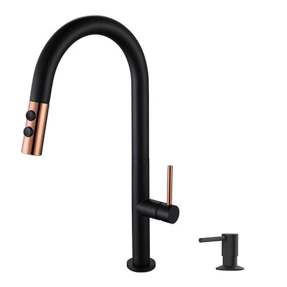 Pull-Down Kitchen Faucet, High Arc Single-Handle Brass Faucet, Matte Black / Matte White / Brushed Gold / Brushed Nickel