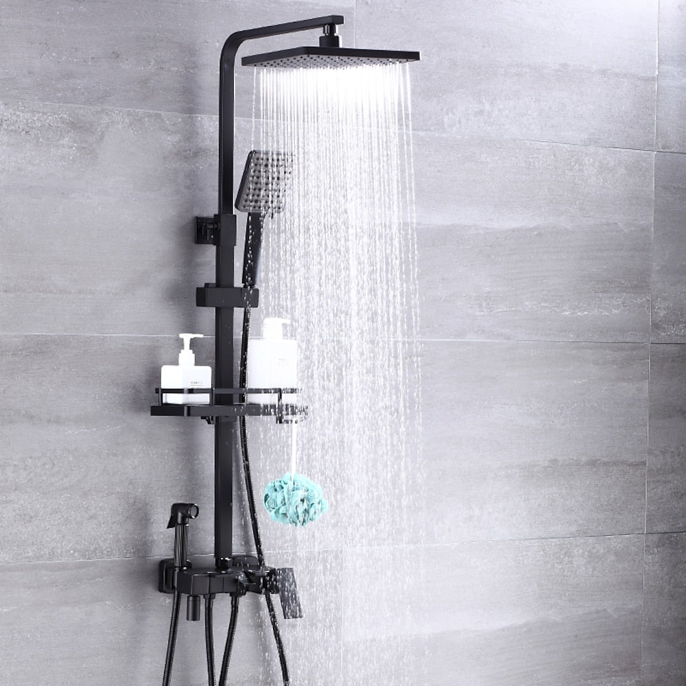 Modern Rainfall Tub Shower System, Wall-Mounted Exposed Shower Faucet with Handheld Spray
