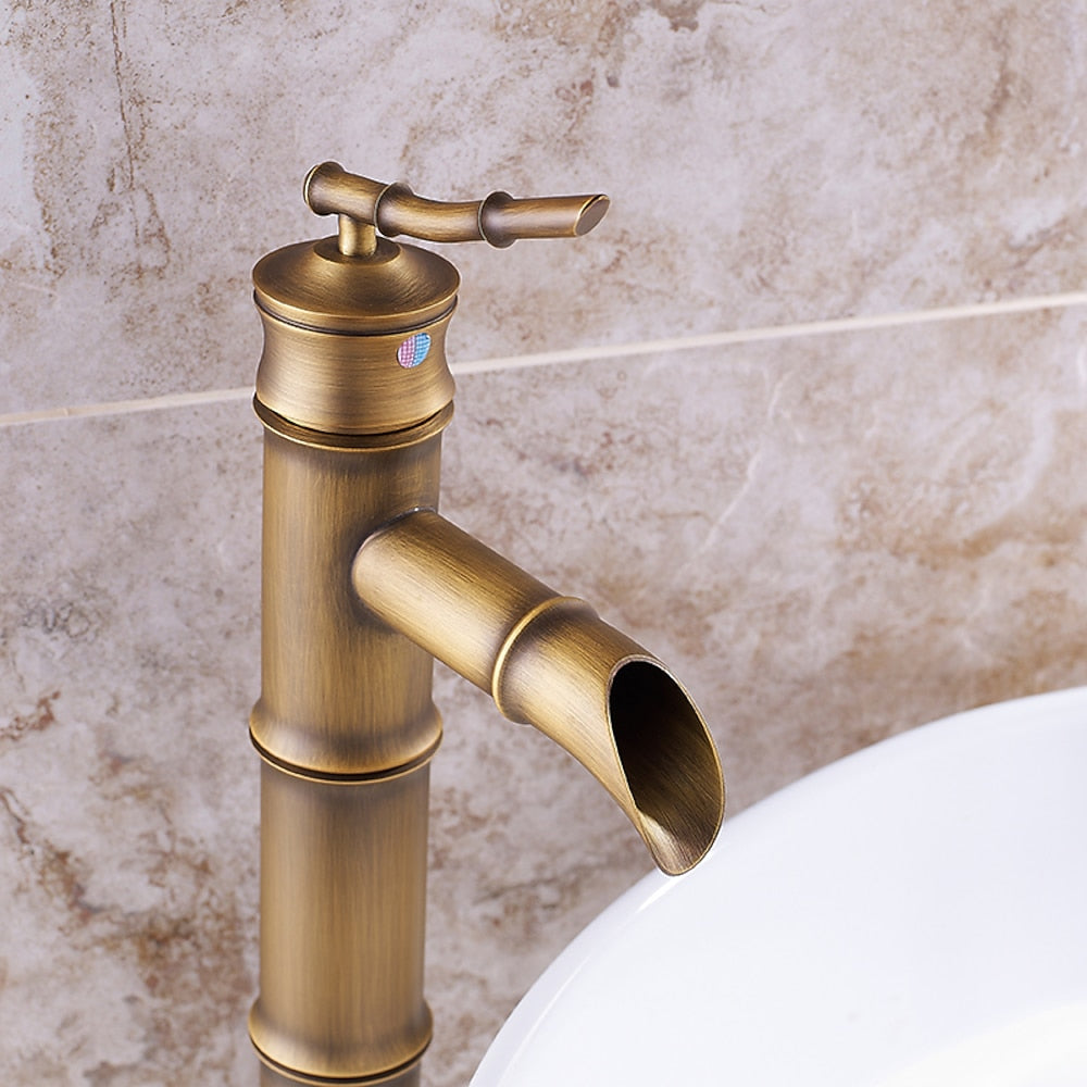 Bamboo Design Antique Brass Vessel Sink Faucet, Single-Handle Single-Hole Faucet