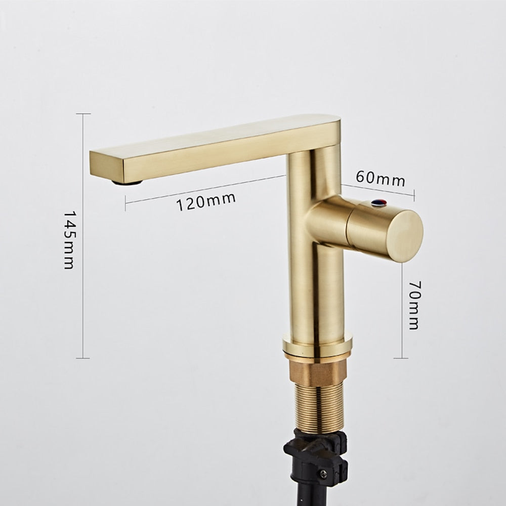 Modern Brass Single-Hole Bathroom Faucet, Single-Handle Swivel Spout Faucet, Brushed Gold / Matte Black
