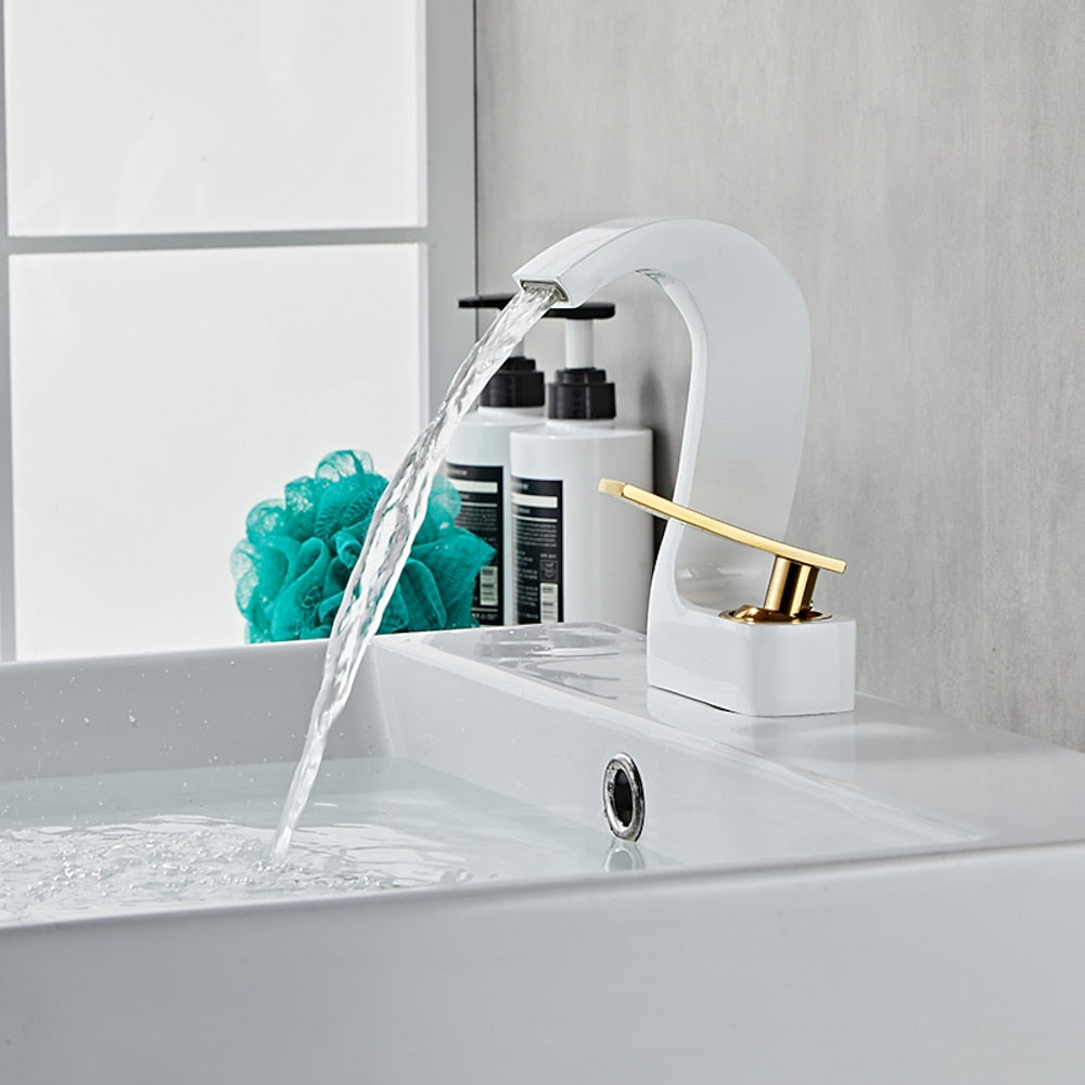 Waterfall Single-Hole Bathroom Faucet, Single-Handle Brass Faucet
