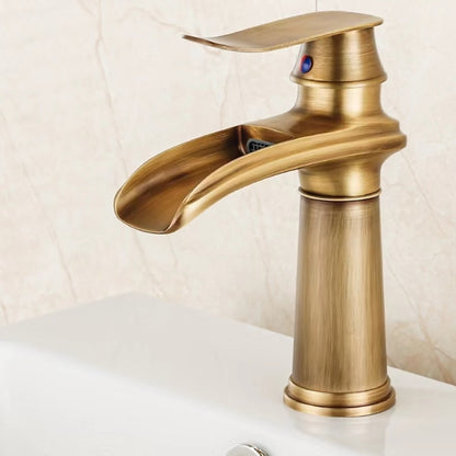 Waterfall Single-Hole Bathroom Faucet, Single-Handle Brass Faucet, Chrome / Matte Black / Brushed Nickel / Antique Brass / PVD