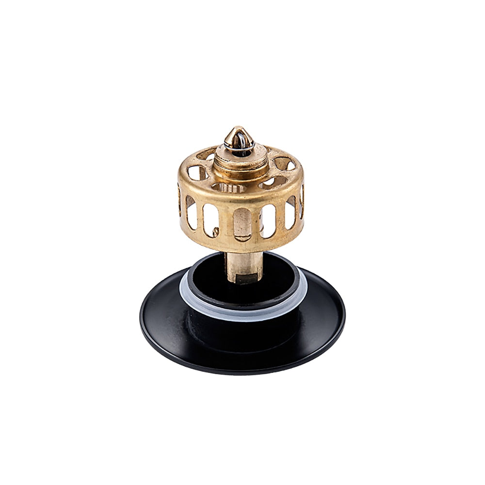 Matte Black Contemporary Brass Pop-Up Sink Drain with Overflow, Push-Button Vanity Drain Assembly