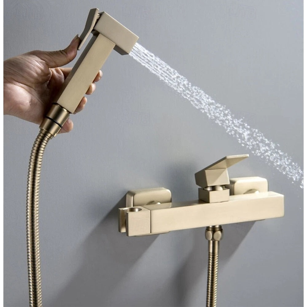 Wall-Mount Self-Cleaning Bidet Faucet, Single-Handle Two-Hole Faucet with Handheld Sprayer, Brushed Gold / Chrome / Gunmetal / Matte Black / Rose Gold