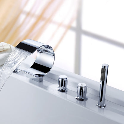 Modern Waterfall Roman Tub Faucet, 3-Handle Brass Bathtub Faucet with Handheld Shower, Matte Black / Chrome