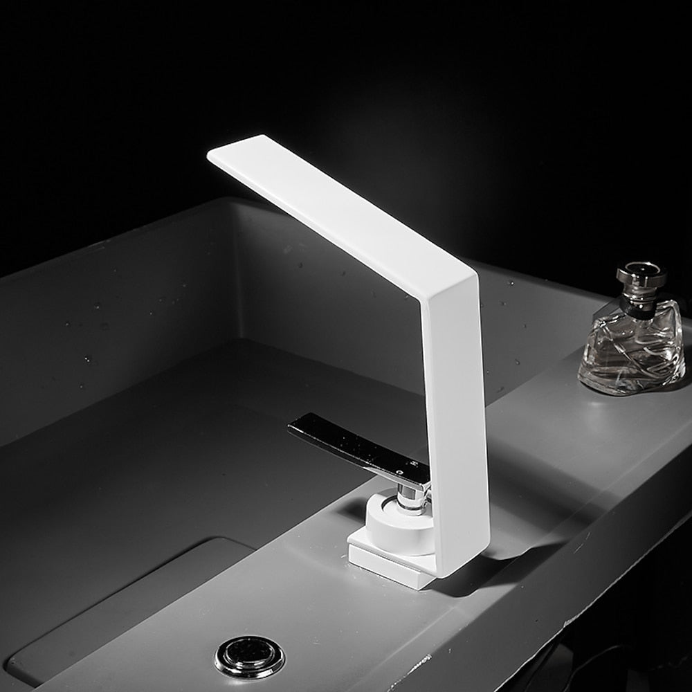 Waterfall Single-Hole Bathroom Faucet, Single-Handle Brass Faucet, Matte Black / Matte White / Chrome / Gunmetal