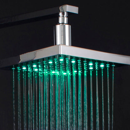Chrome LED Rainfall Shower Head, Square Temperature-Controlled Top Spray Shower Head