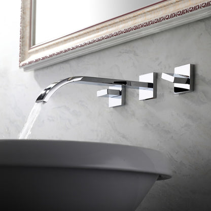 Chrome Modern Waterfall Bathroom Faucet, Wall-Mount 3-Hole Dual-Handle Faucet