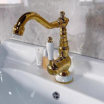 Vintage Single-Hole Bathroom Faucet, Single-Handle Swivel Spout Basin Faucet, Polished Gold / Chrome / Matte White / Gunmetal / Antique Brass