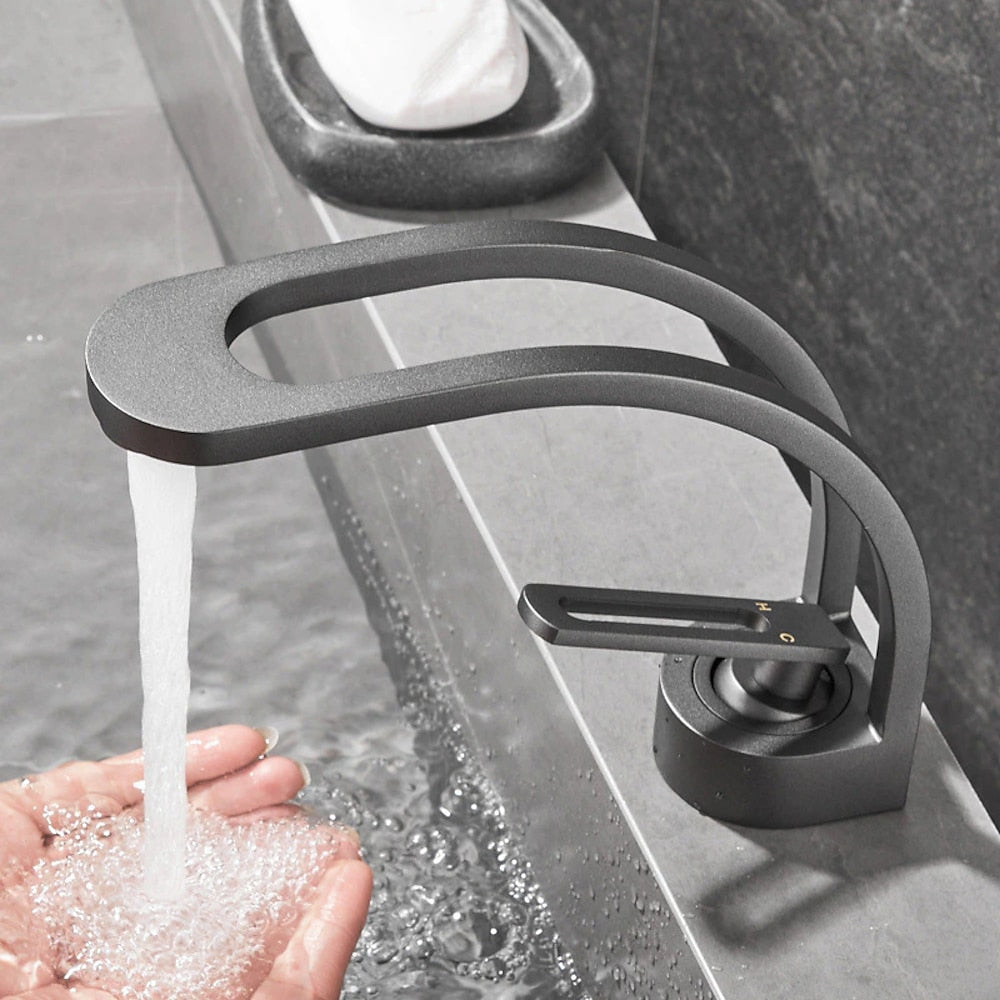 Modern Single-Hole Bathroom Faucet, Single-Handle High Arc Faucet, Matte Black / Chrome / Brushed Gold / Matte White / Gunmetal / Two-Tone