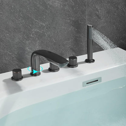 Deck-Mount 5-Hole Bathtub Faucet, Modern Widespread Tub Faucet with Handheld Shower, Matte Black / Brushed Gold