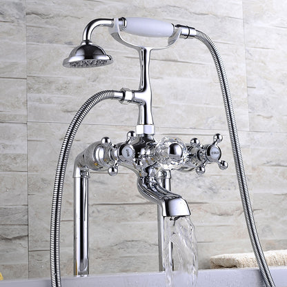 Traditional Roman Tub Faucet with Handheld Shower, 3-Handle Deck-Mount Tub Filler, Chrome / Polished Gold