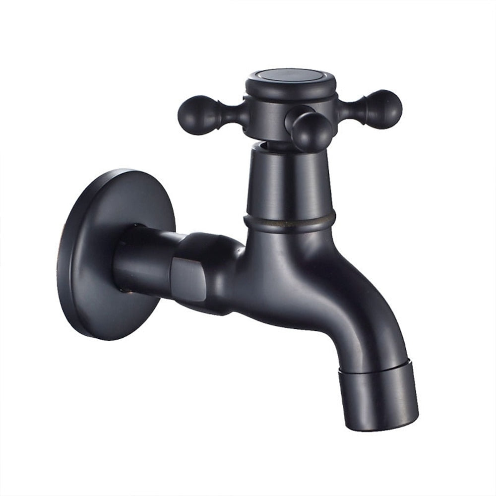 Vintage Wall-Mount Solid Brass Faucet, Single-Cold Cross Handle Faucet, Matte Black / Antique Brass
