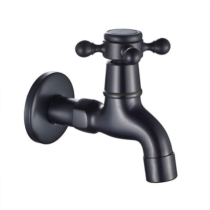 Vintage Wall-Mount Solid Brass Faucet, Single-Cold Cross Handle Faucet, Matte Black / Antique Brass